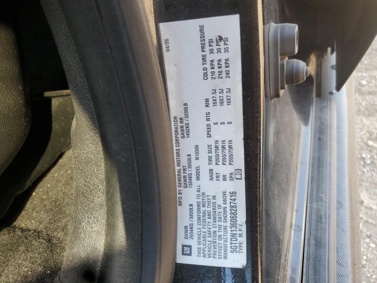 2006 Hummer H3 VIN: 5GTDN136068287416 Lot: 68668855