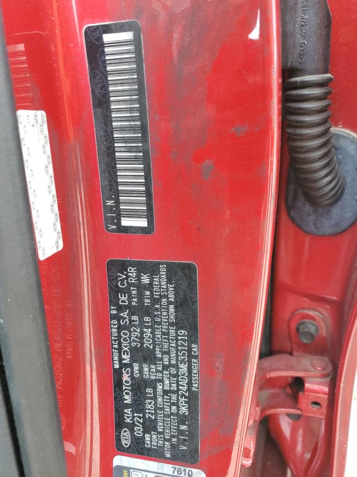 2021 Kia Forte Fe VIN: 3KPF24AD3ME351219 Lot: 67257575