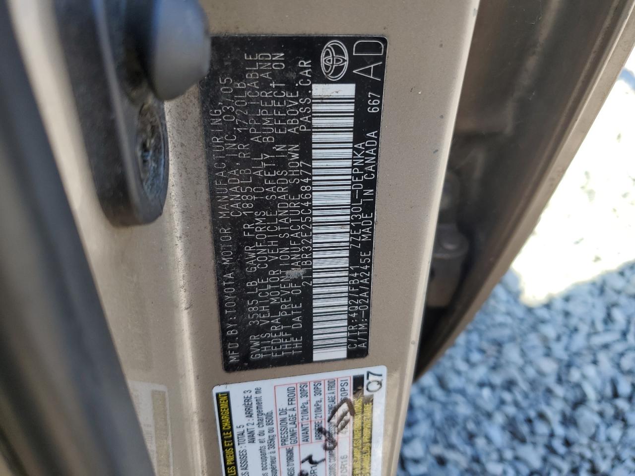 2005 Toyota Corolla Ce VIN: 2T1BR32E25C468477 Lot: 69825485