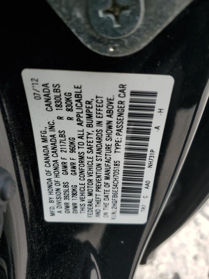 2012 Honda Civic Si VIN: 2HGFB6E54CH705185 Lot: 67454985