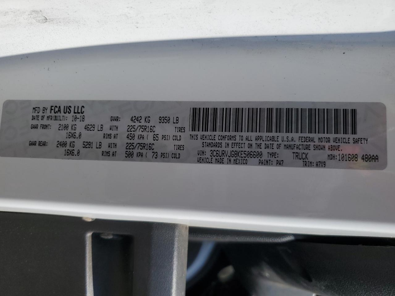 3C6URVJG8KE506600 2019 Ram Promaster 3500 3500 High