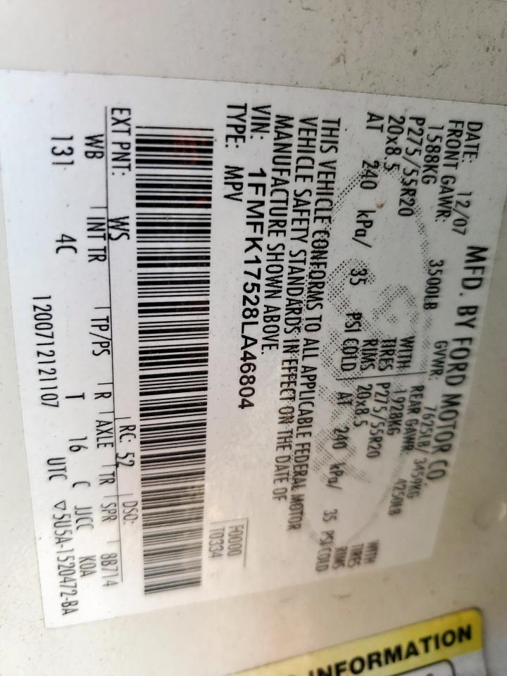 2008 Ford Expedition El Eddie Bauer VIN: 1FMFK17528LA46804 Lot: 68573195