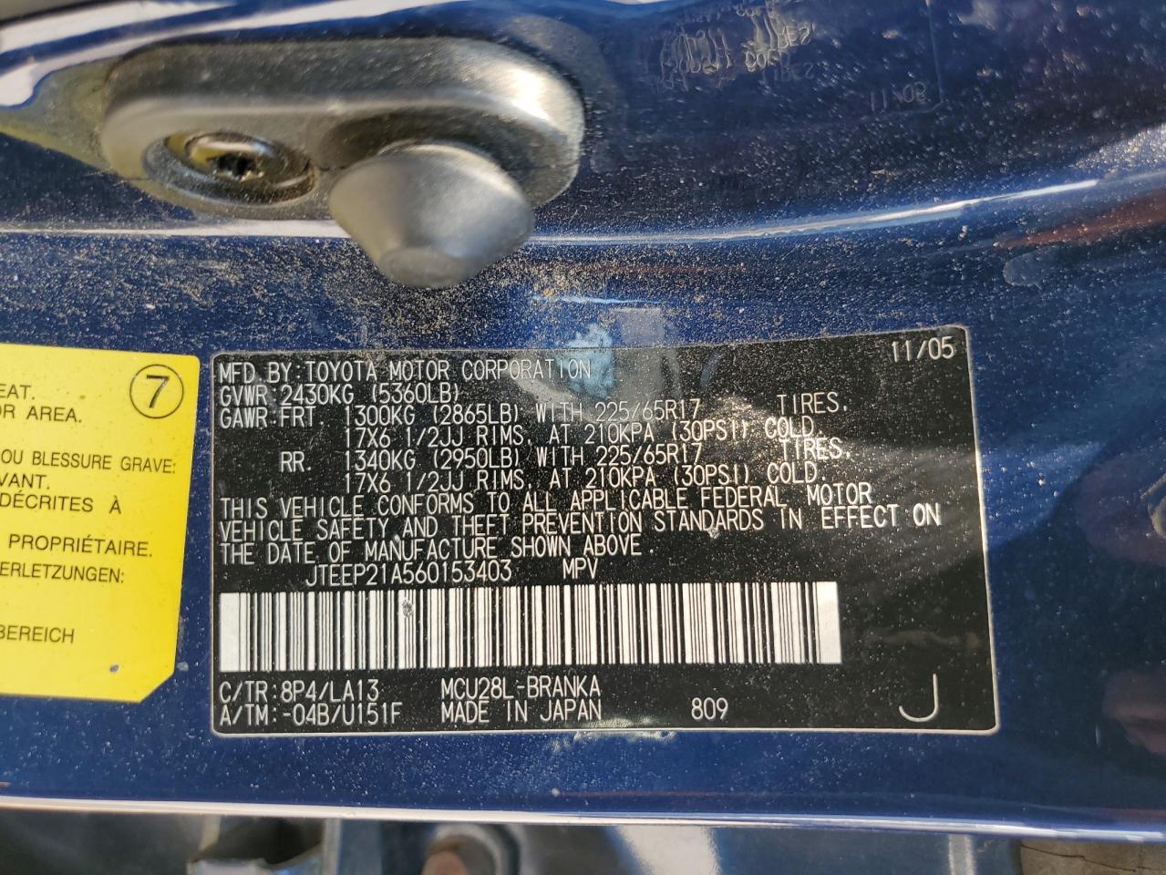 2006 Toyota Highlander Limited VIN: JTEEP21A560153403 Lot: 69434035