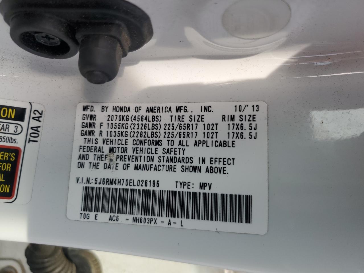 2014 Honda Cr-V Exl VIN: 5J6RM4H70EL026196 Lot: 70704345