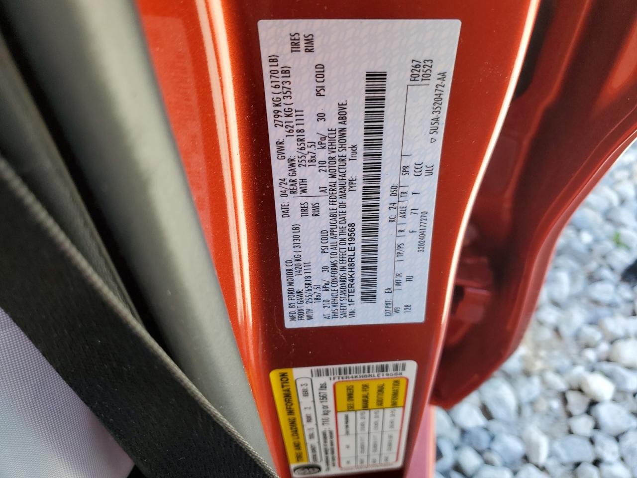 2024 Ford Ranger Lariat VIN: 1FTER4KH8RLE19568 Lot: 68919915