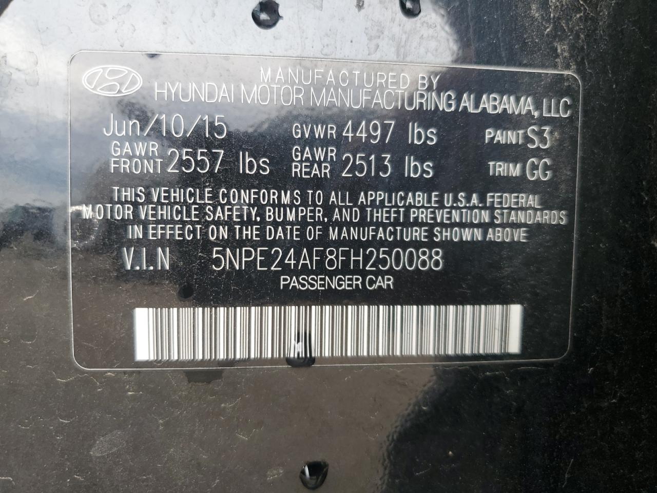 2015 Hyundai Sonata Se VIN: 5NPE24AF8FH250088 Lot: 70451925