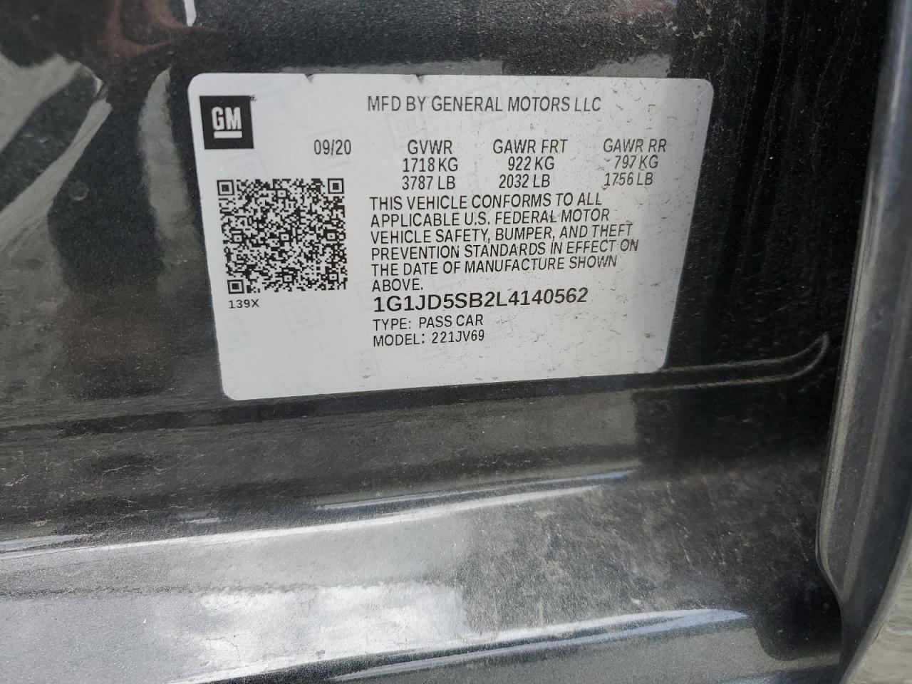 2020 Chevrolet Sonic Lt VIN: 1G1JD5SB2L4140562 Lot: 69694575