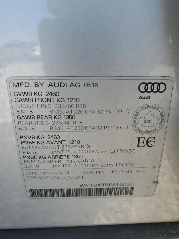 2016 Audi Q5 Premium VIN: WA1C2AFPXGA148060 Lot: 67647785