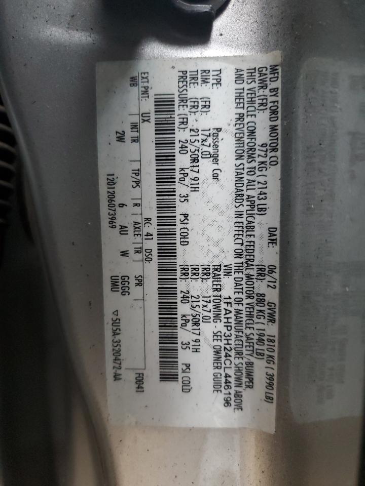 2012 Ford Focus Sel VIN: 1FAHP3H24CL446196 Lot: 70308285