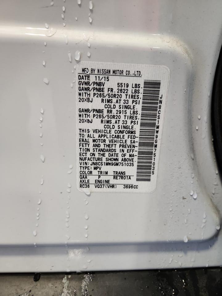 2016 Infiniti Qx70 VIN: JN8CS1MW9GM751035 Lot: 69851245