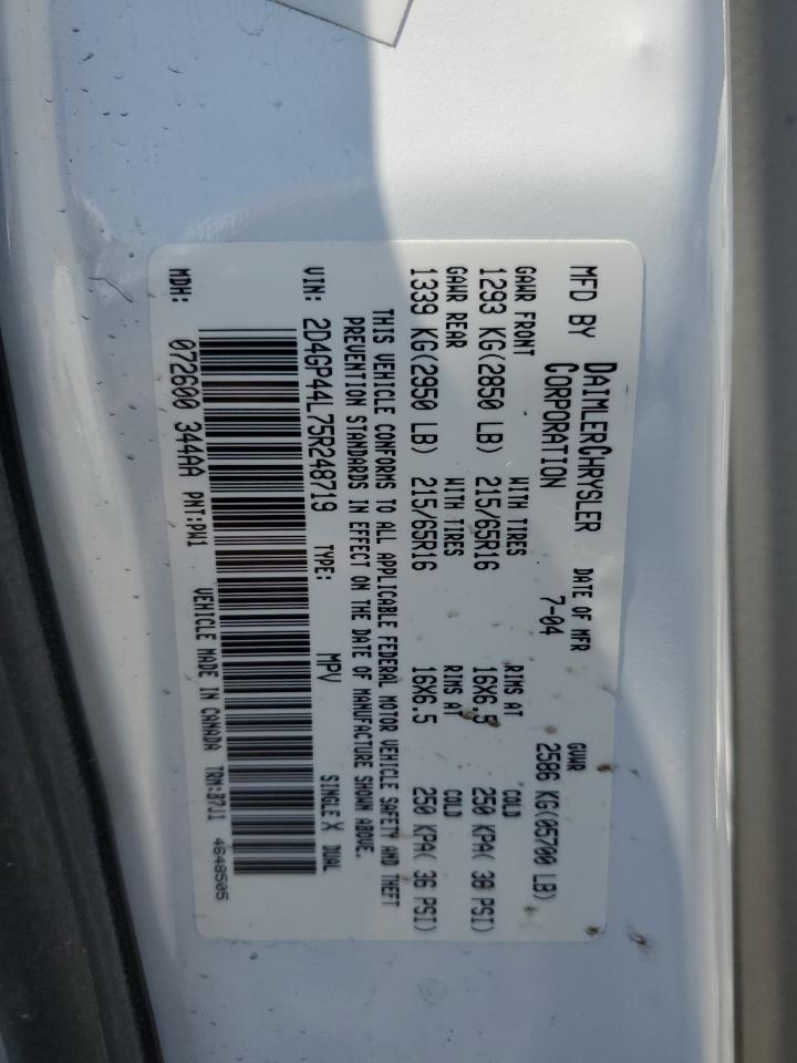 2005 Dodge Grand Caravan Sxt VIN: 2D4GP44L75R248719 Lot: 70282345