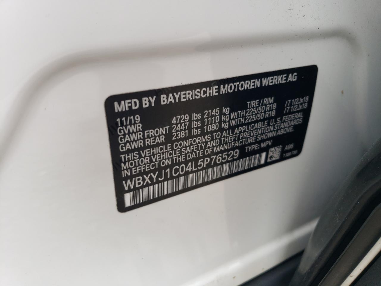 2020 BMW X2 xDrive28I VIN: WBXYJ1C04L5P76529 Lot: 69810185