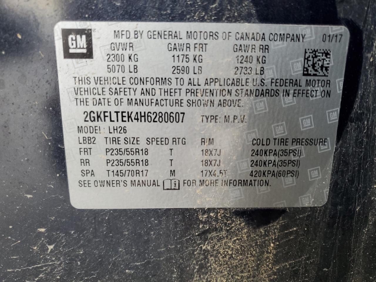 2GKFLTEK4H6280607 2017 GMC Terrain Sle