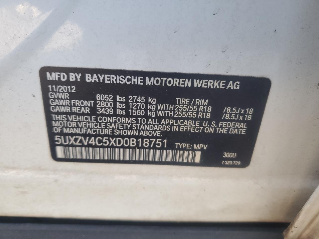 2013 BMW X5 xDrive35I VIN: 5UXZV4C5XD0B18751 Lot: 70897385