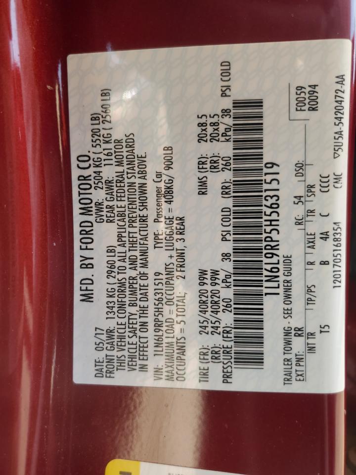 2017 Lincoln Continental Reserve VIN: 1LN6L9RP5H5631519 Lot: 67858485