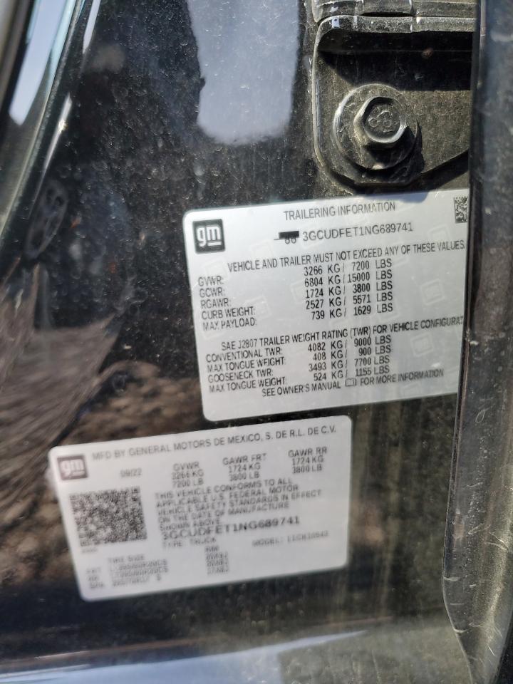 2022 Chevrolet Silverado K1500 Lt Trail Boss VIN: 3GCUDFET1NG689741 Lot: 67186195