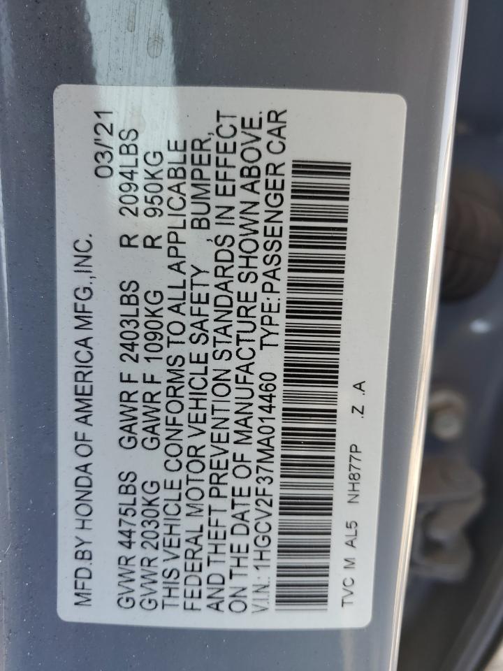 2021 Honda Accord Sport VIN: 1HGCV2F37MA014460 Lot: 68947045