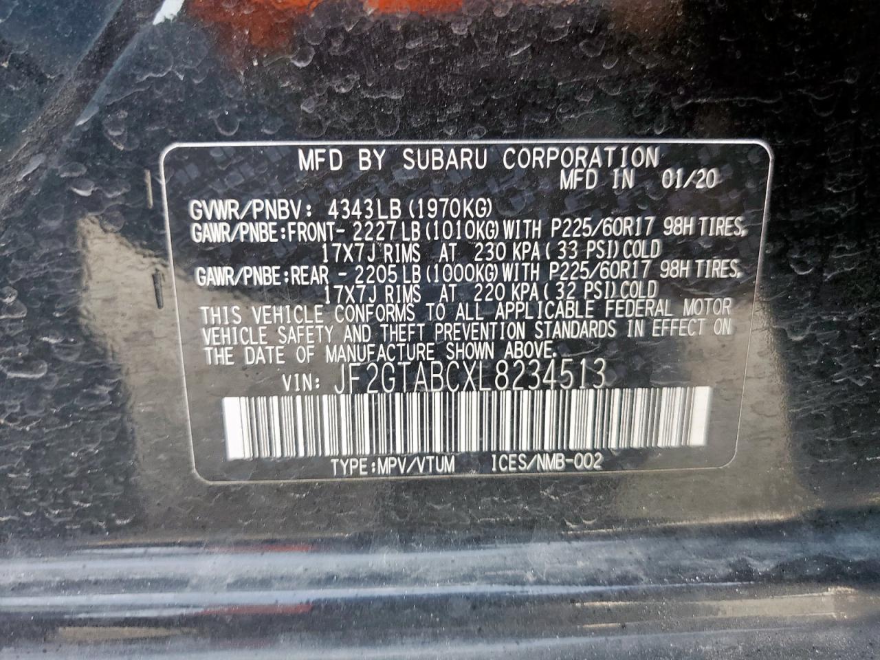 2020 Subaru Crosstrek VIN: JF2GTABCXL8234513 Lot: 69061295