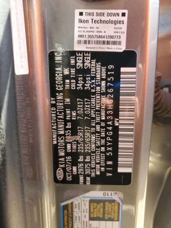 2017 Kia Sorento Lx VIN: 5XYPG4A33HG267519 Lot: 68558605