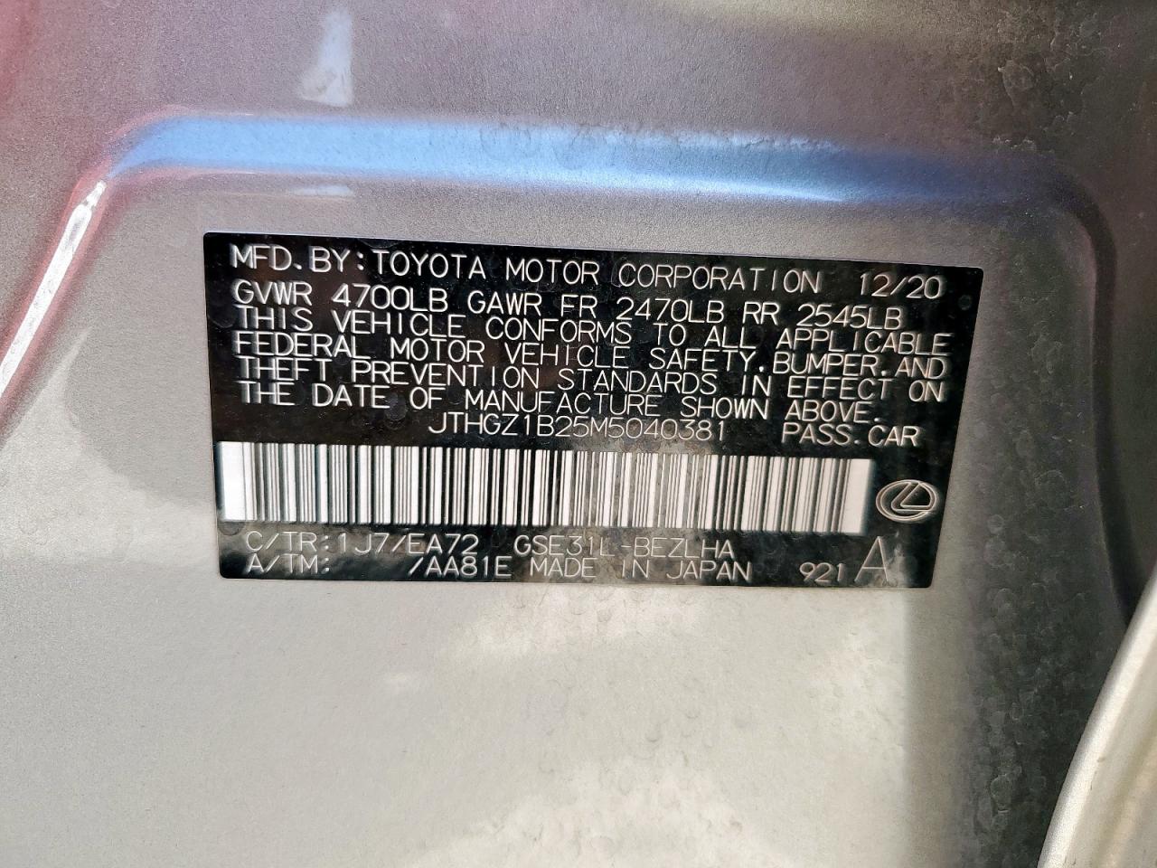 2021 Lexus Is 350 F Sport VIN: JTHGZ1B25M5040381 Lot: 68470325