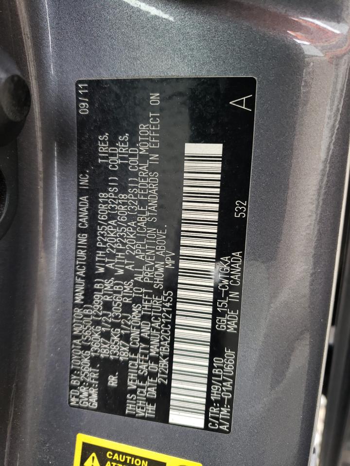 2012 Lexus Rx 350 VIN: 2T2BK1BA2CC121455 Lot: 71054915