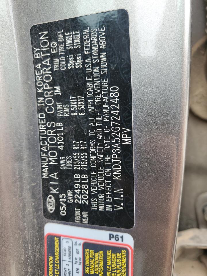 2016 Kia Soul + VIN: KNDJP3A52G7242480 Lot: 66320945