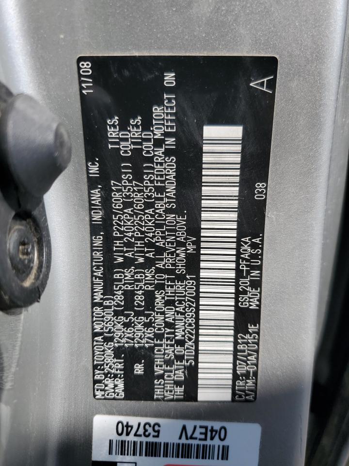 2009 Toyota Sienna Xle VIN: 5TDZK22C89S270091 Lot: 69691285