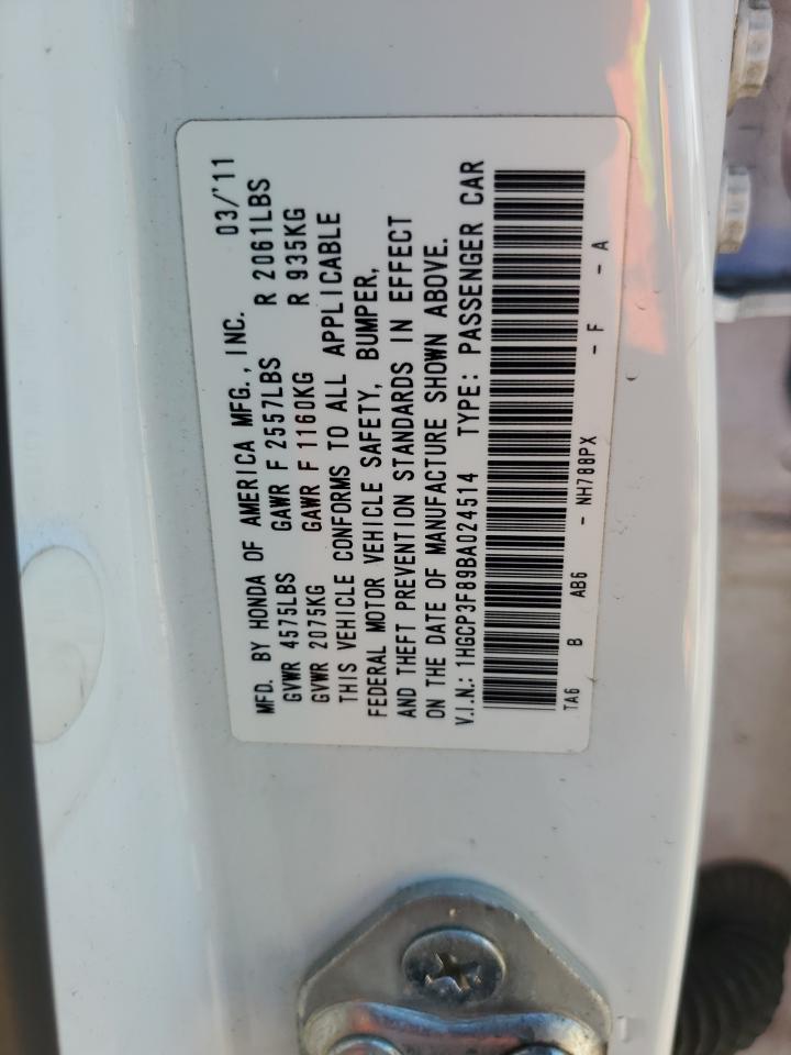 2011 Honda Accord Exl VIN: 1HGCP3F89BA024514 Lot: 67859825