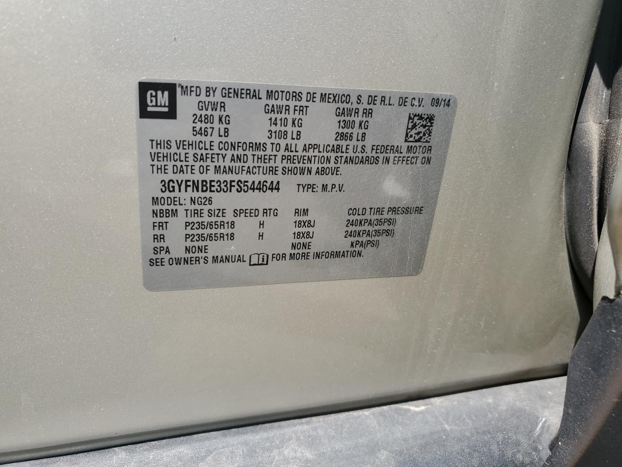 2015 Cadillac Srx Luxury Collection VIN: 3GYFNBE33FS544644 Lot: 68083255