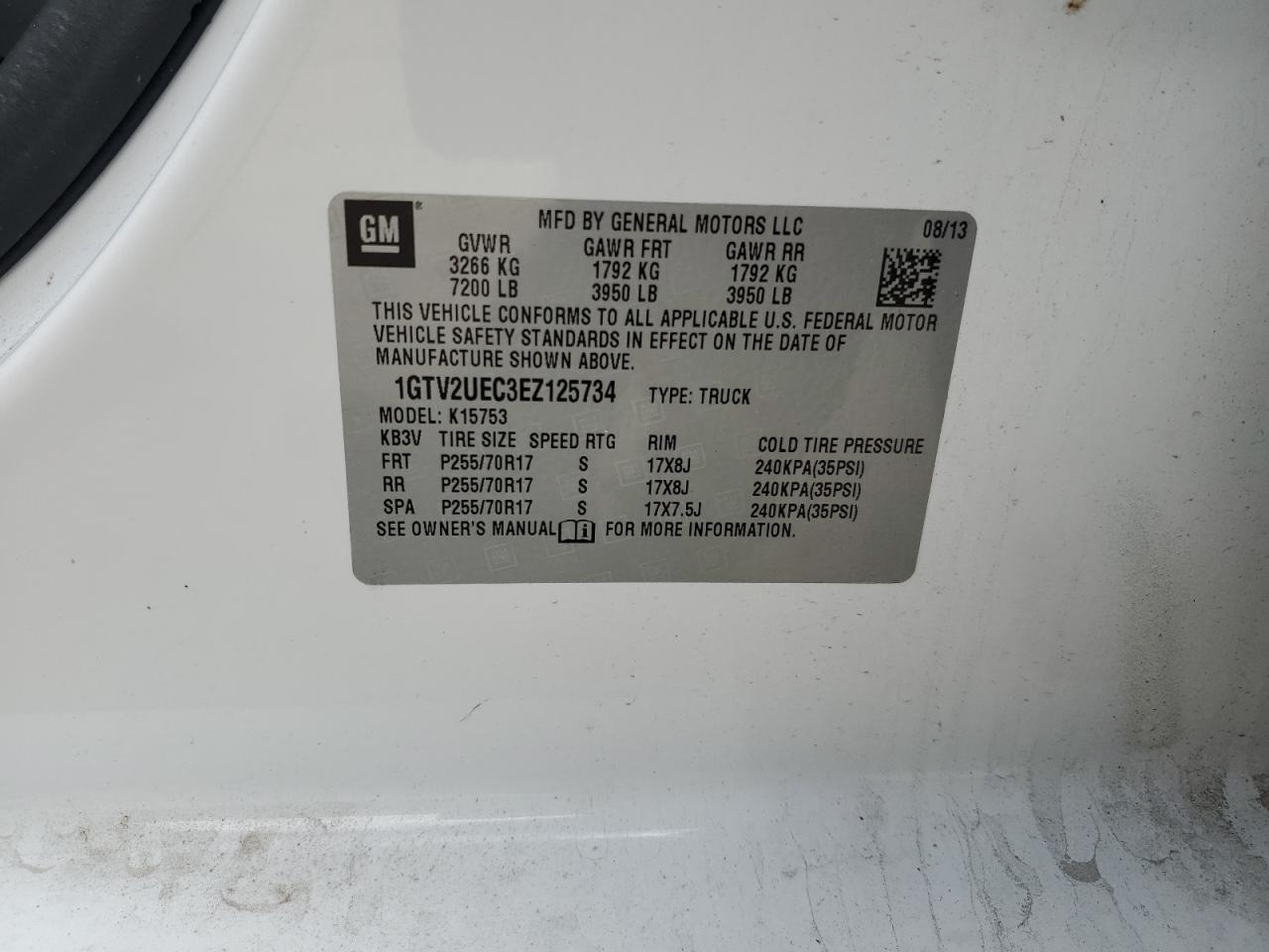 2014 GMC Sierra K1500 Sle VIN: 1GTV2UEC3EZ125734 Lot: 70530675