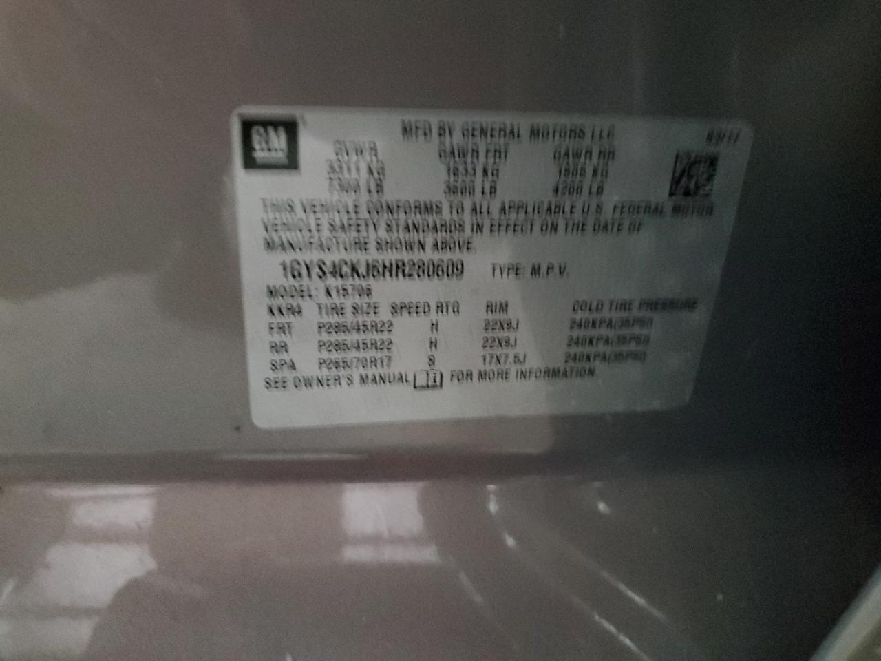 2017 Cadillac Escalade Premium Luxury VIN: 1GYS4CKJ6HR280609 Lot: 69382565