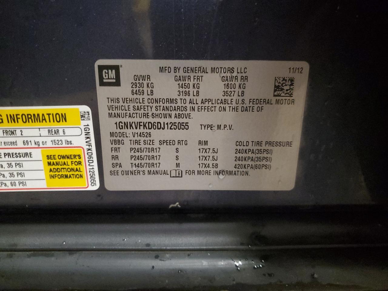 2013 Chevrolet Traverse Ls VIN: 1GNKVFKD6DJ125055 Lot: 69257725