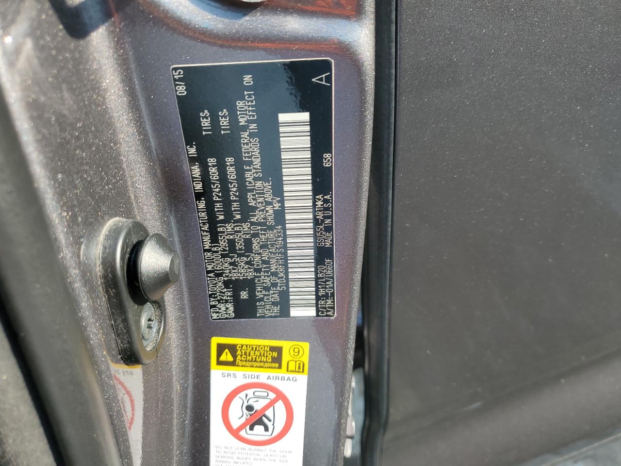 2015 Toyota Highlander Xle VIN: 5TDJKRFH1FS194334 Lot: 66534135