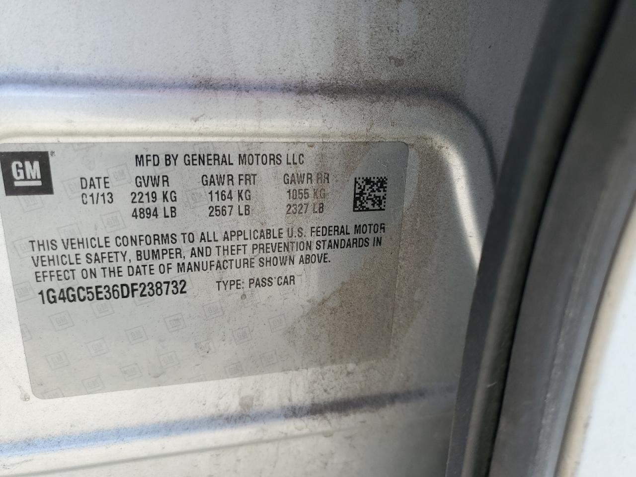 2013 Buick Lacrosse VIN: 1G4GC5E36DF238732 Lot: 67657605