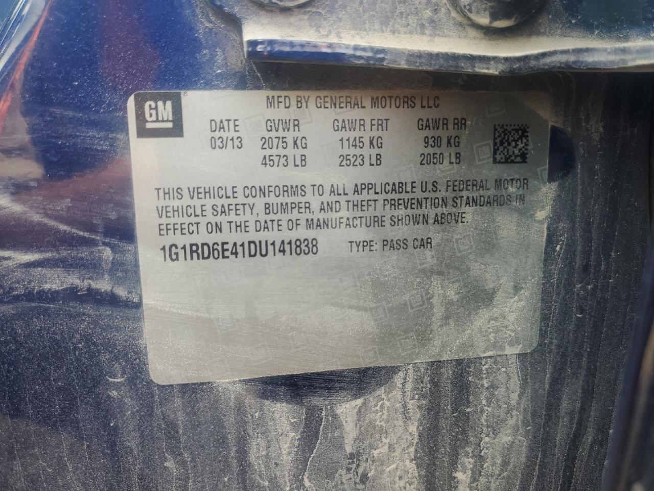 2013 Chevrolet Volt VIN: 1G1RD6E41DU141838 Lot: 68673155