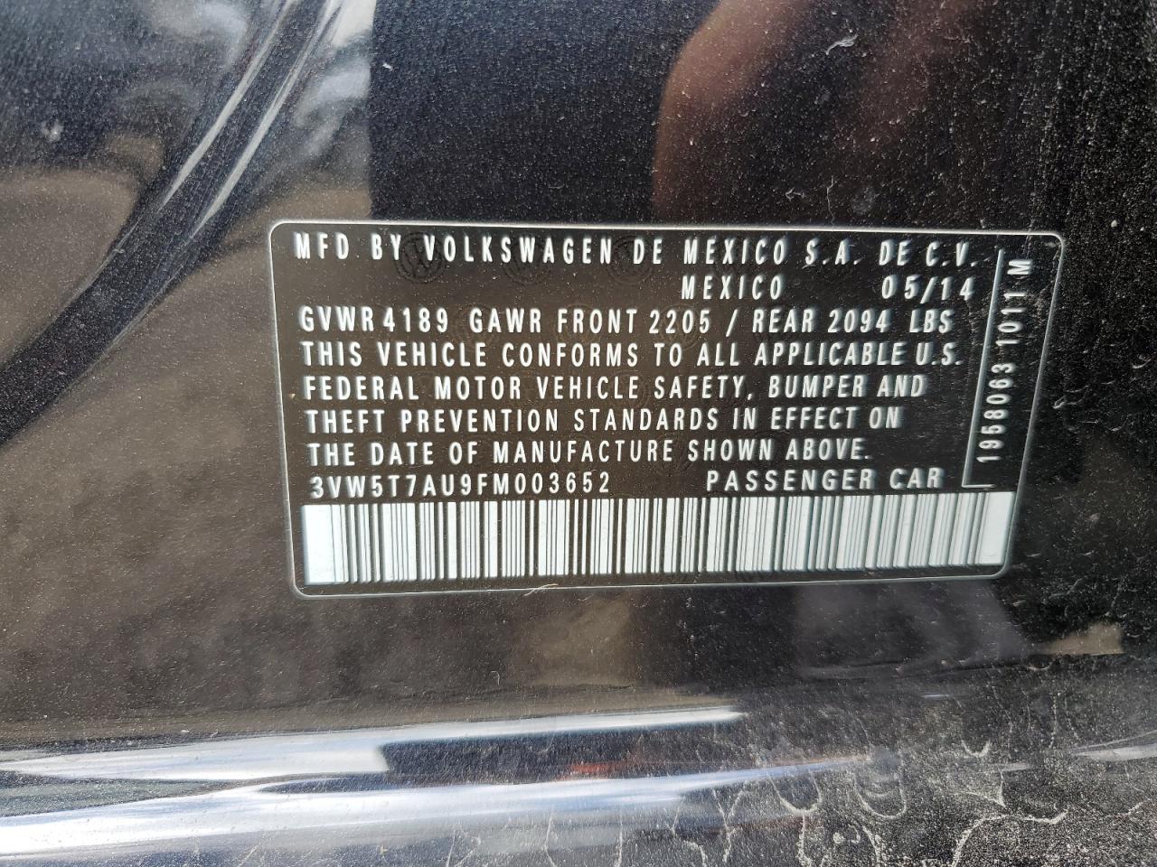 2015 Volkswagen Gti VIN: 3VW5T7AU9FM003652 Lot: 69805455