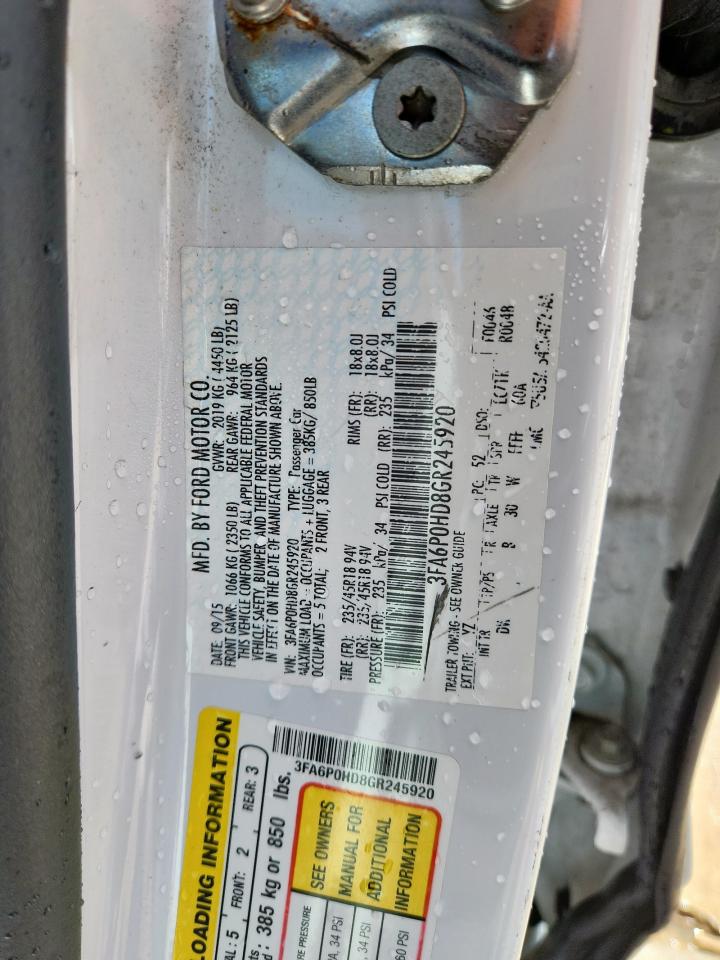 2016 Ford Fusion Se VIN: 3FA6P0HD8GR245920 Lot: 67422035