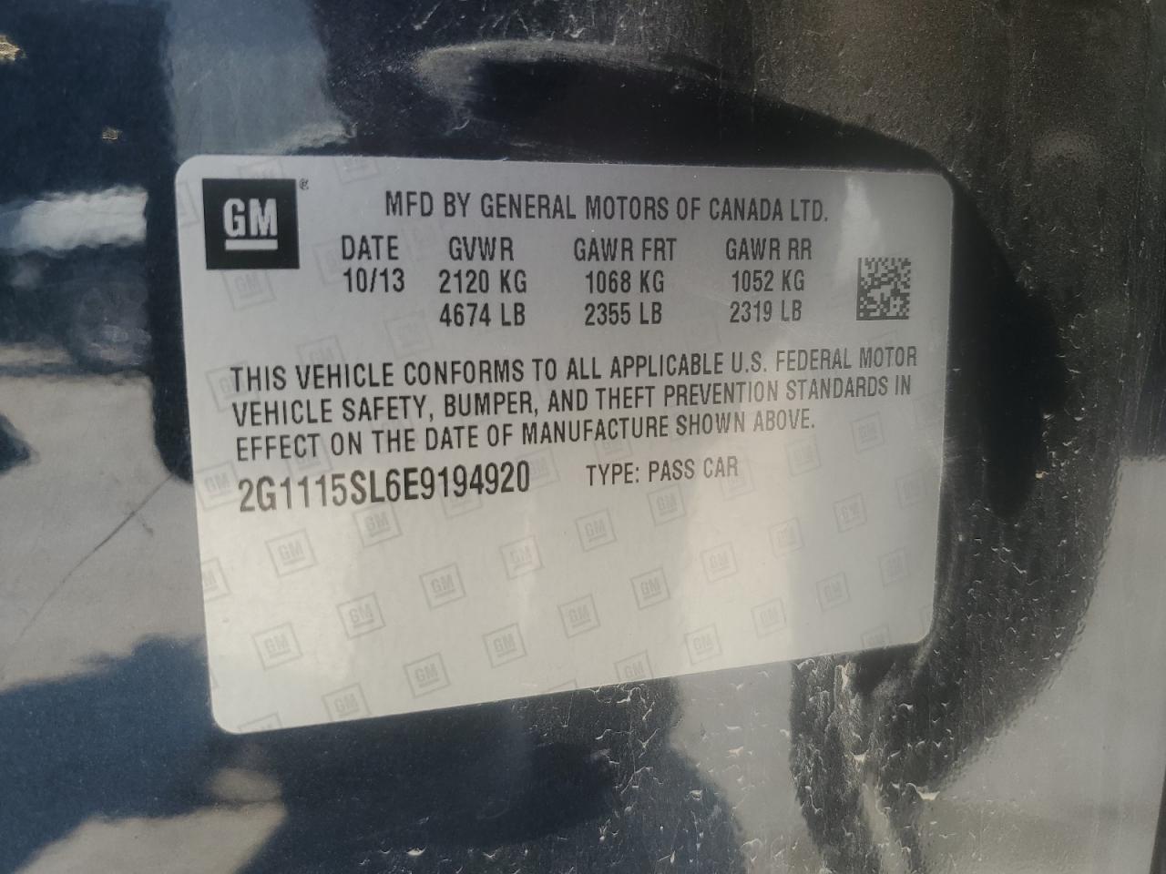 2014 Chevrolet Impala Lt VIN: 2G1115SL6E9194920 Lot: 69588455