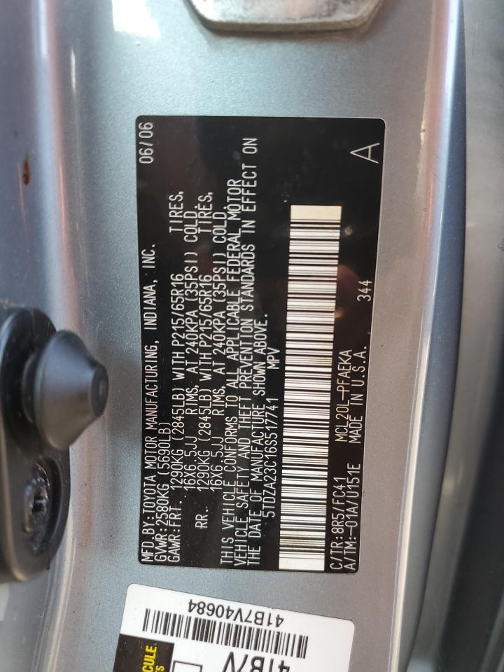 2006 Toyota Sienna Ce VIN: 5TDZA23C16S517741 Lot: 67150345