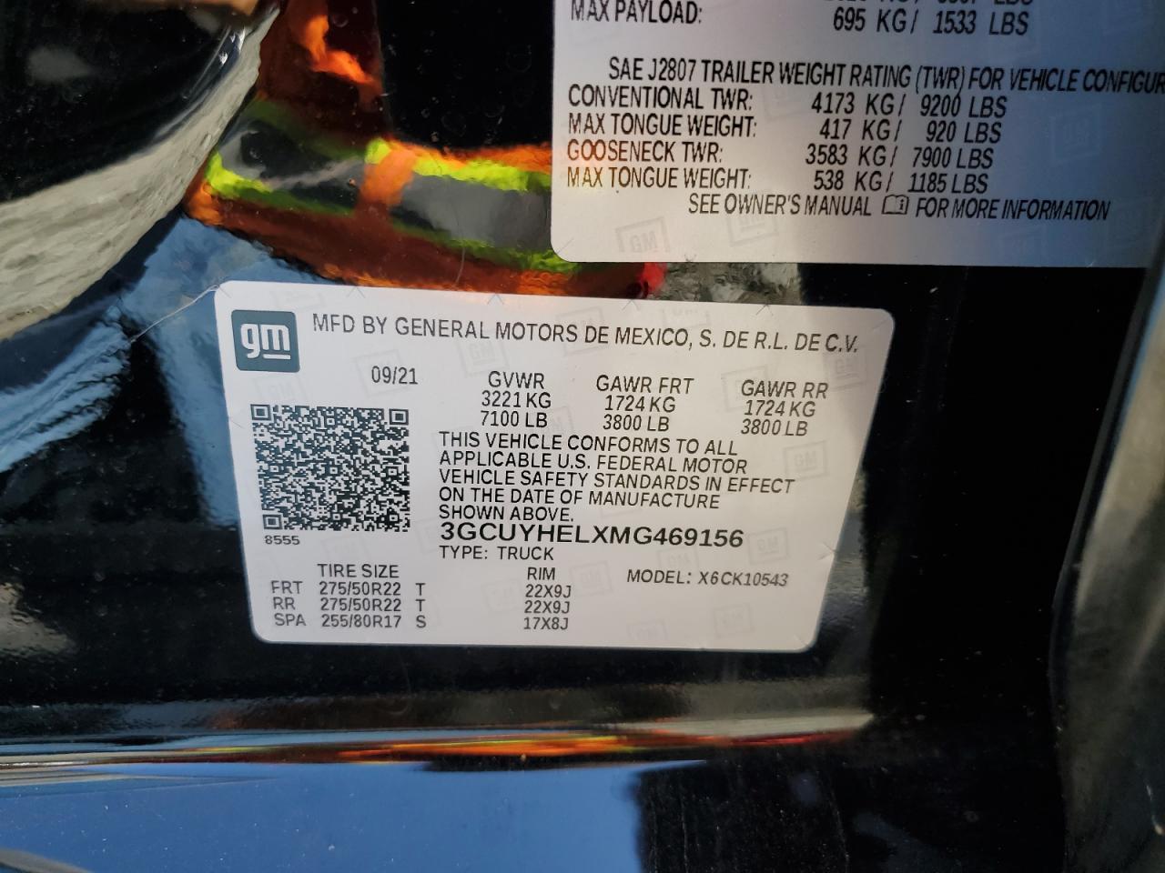 2021 Chevrolet Silverado K1500 High Country VIN: 3GCUYHELXMG469156 Lot: 70566245