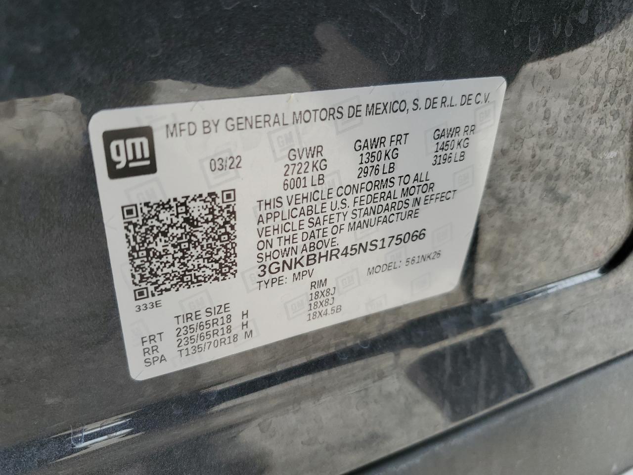 2022 Chevrolet Blazer 2Lt VIN: 3GNKBHR45NS175066 Lot: 69575615