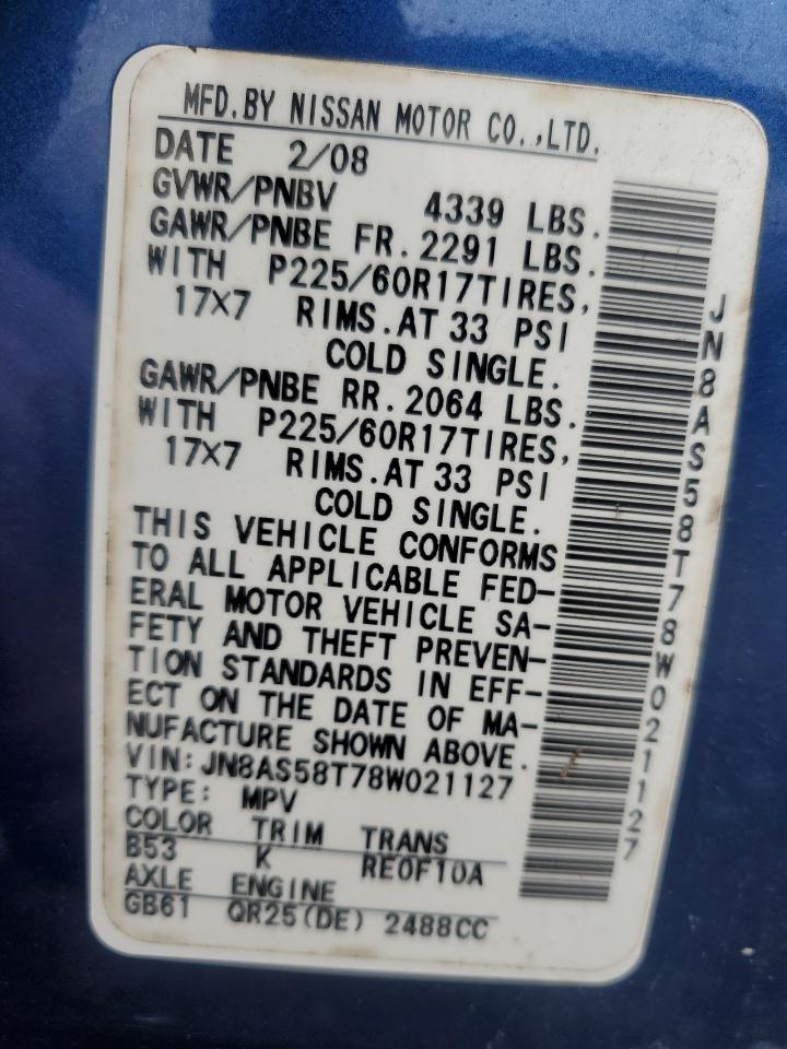2008 Nissan Rogue S VIN: JN8AS58T78W021127 Lot: 68325245