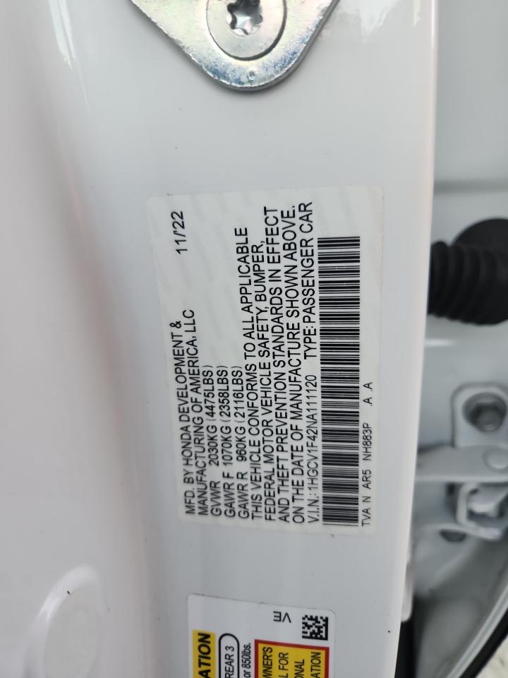 2022 Honda Accord Sport Se VIN: 1HGCV1F42NA111120 Lot: 70266825