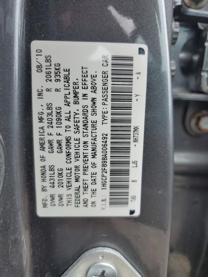 2011 Honda Accord Exl VIN: 1HGCP2F89BA006492 Lot: 68067125