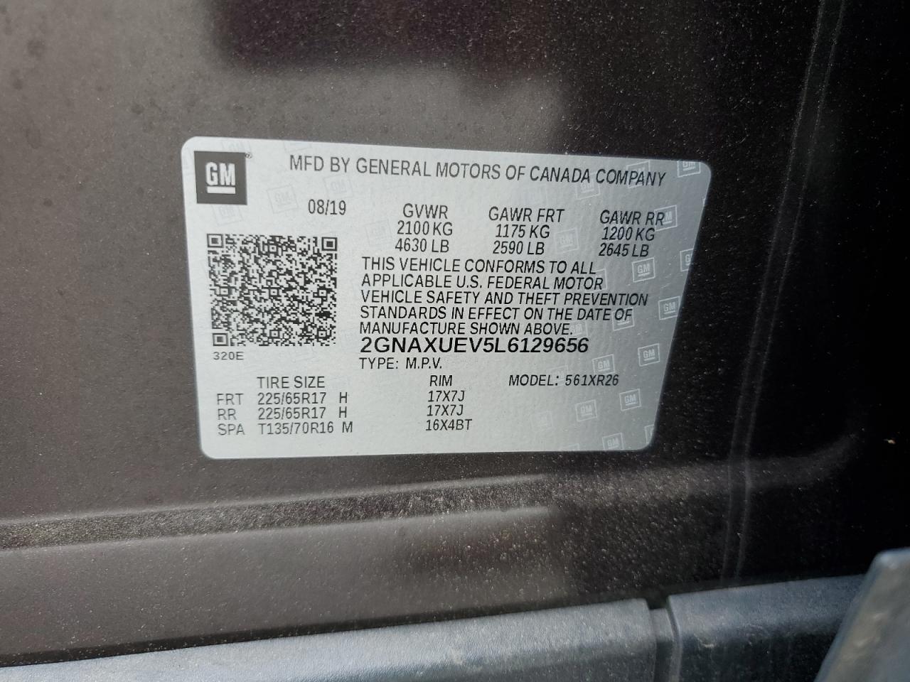 2020 Chevrolet Equinox Lt VIN: 2GNAXUEV5L6129656 Lot: 68842215