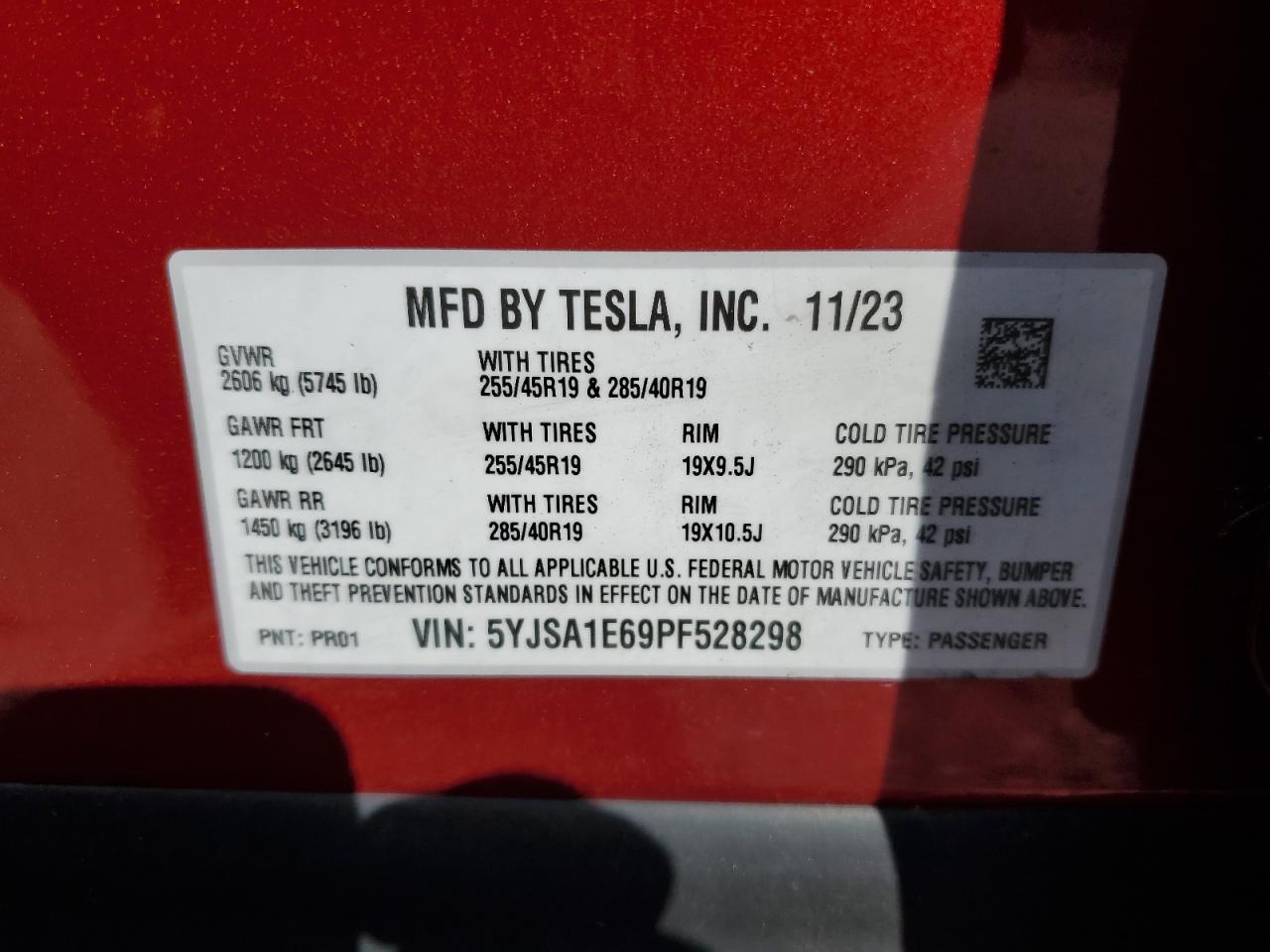 2023 Tesla Model S VIN: 5YJSA1E69PF528298 Lot: 68197535
