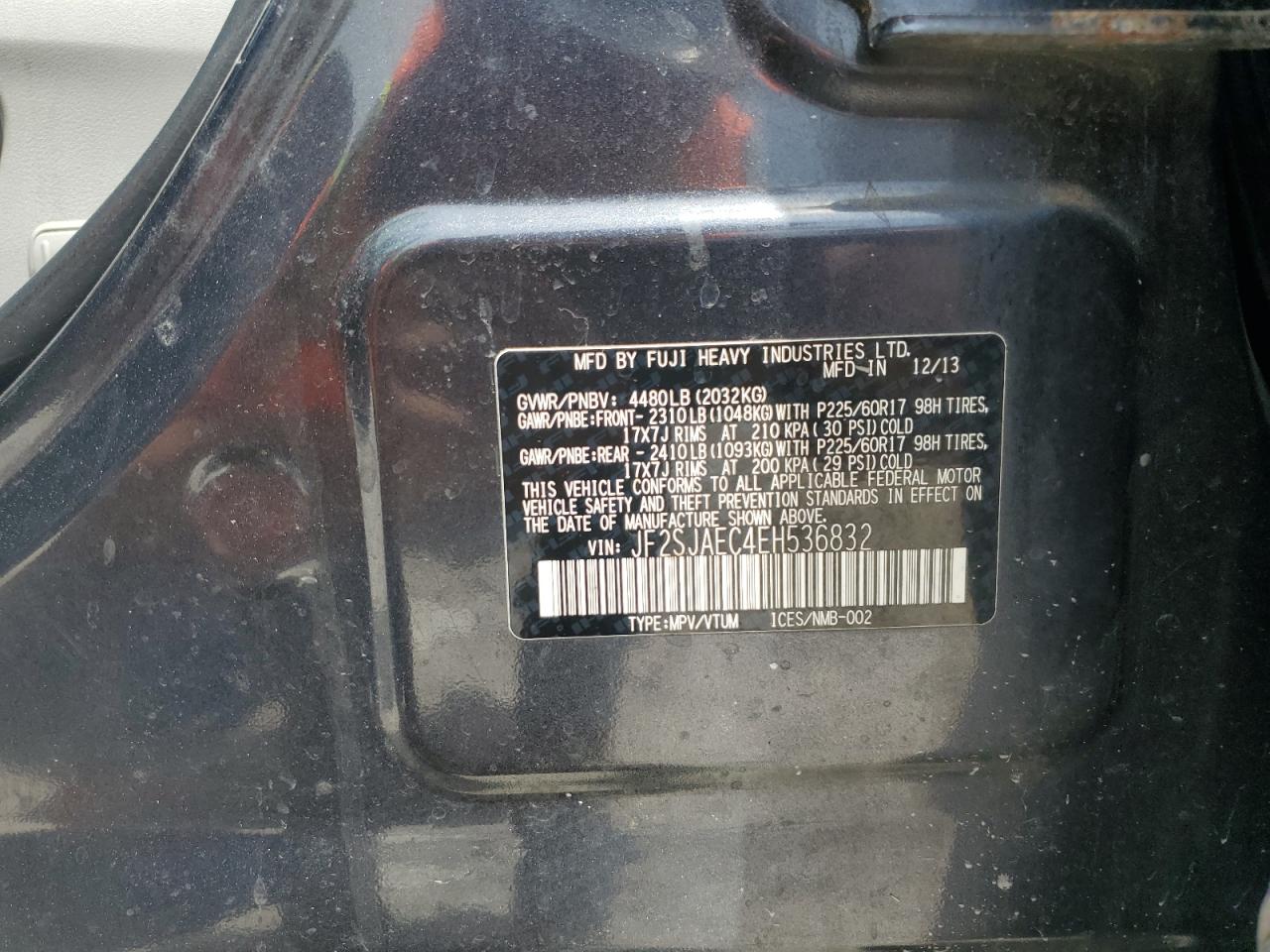 2014 Subaru Forester 2.5I Premium VIN: JF2SJAEC4EH536832 Lot: 70043855