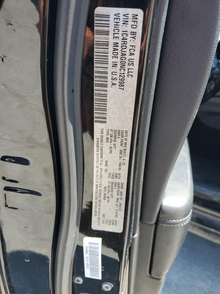 2022 Dodge Durango Sxt VIN: 1C4RDJAG0NC129987 Lot: 71032625