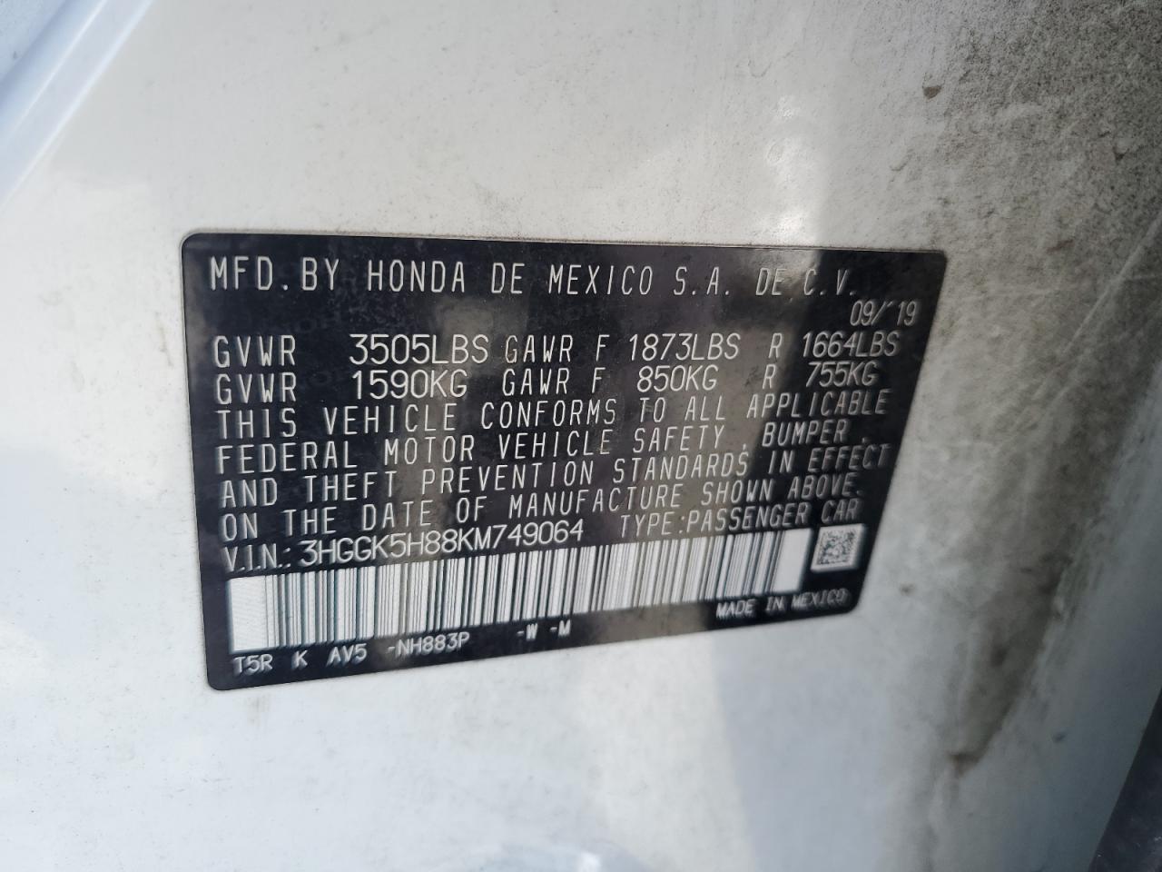 2019 Honda Fit Ex VIN: 3HGGK5H88KM749064 Lot: 68296615