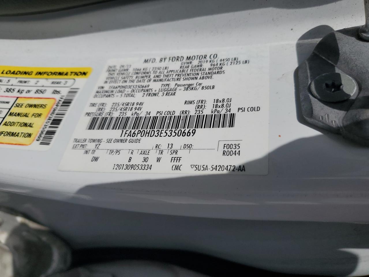 2014 Ford Fusion Se VIN: 1FA6P0HD3E5350669 Lot: 69740845